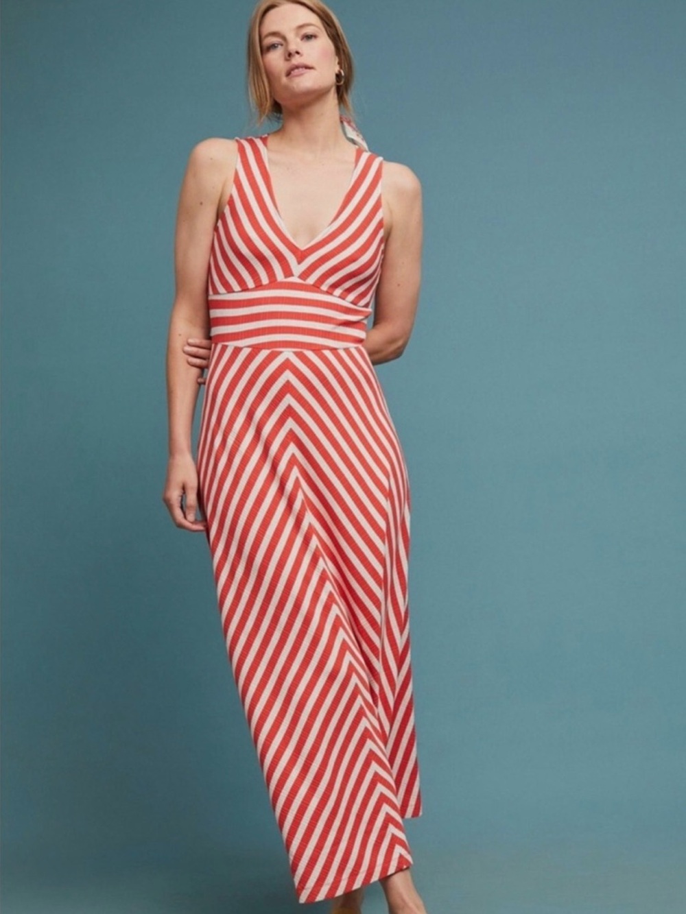 Maeve by Anthropologie Bisevo Sleeveless Ribbed Striped Maxi Dress